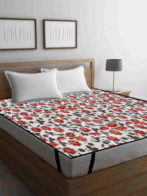 Jainco Decor Elastic Strap Double Size Waterproof Mattress Cover(White, Red)