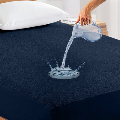 LABHAM Double Size Fitted Terry Cotton Waterproof Mattress Cover(Blue)