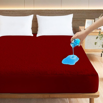 AG's Active Double Size Fitted Terry Cotton Waterproof, Breathable, Stretchable Mattress Cover(Maroon)