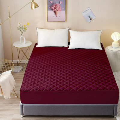 Riyans group Elastic Strap Queen Size Breathable, Stretchable, Waterproof Mattress Cover(Maroon)