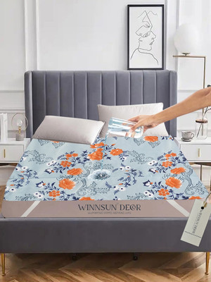 WINNSUN 110 TC Polyester King Floral Fitted (Elastic) Bedsheet(Pack of 1, Grey)