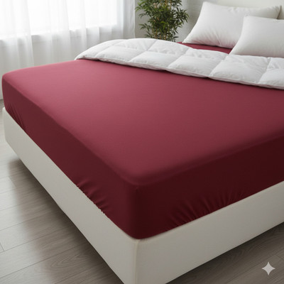 Kittenbite Double Size Fitted Terry Cotton Waterproof Mattress Cover(Maroon)