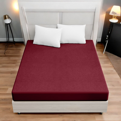 AMIGOS Fitted Double Size Waterproof Mattress Cover(Maroon)