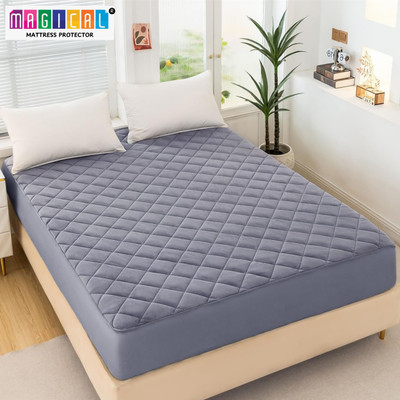 MAGICAL King Size Fitted Cotton Waterproof Mattress Cover(Grey)