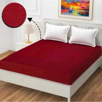 LIFE SAVER Double Size Fitted Terry Cotton Breathable, Stretchable, Waterproof Mattress Cover(Maroon)