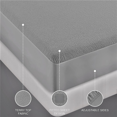 Ultrasleep Queen Size Fitted Terry Cotton Breathable, Waterproof Mattress Cover(Grey)
