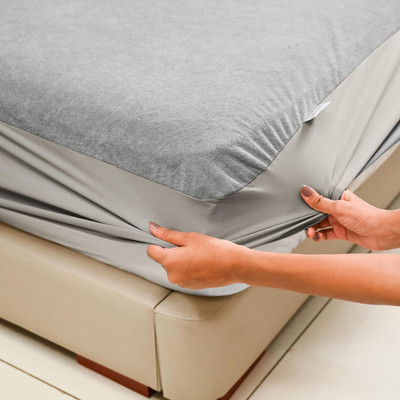 MY ARMOR King Size Fitted Terry Cotton Breathable, Stretchable, Waterproof Mattress Cover(Grey)
