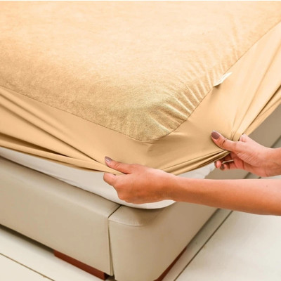 MY ARMOR Fitted Double Size Breathable, Stretchable, Waterproof Mattress Cover(Beige)