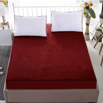 Shree Nainath Fashion Queen Size Fitted Terry Cotton Breathable, Stretchable, Waterproof Mattress Cover(Maroon)