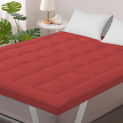Linenovation Mattress Topper Single Size Breathable Mattress Cover(White, Red)