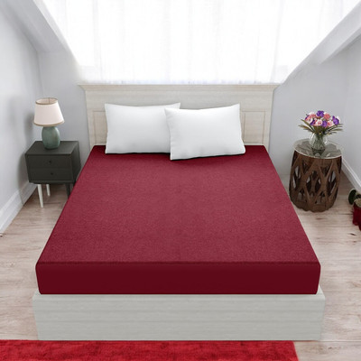 Luxurious Life Elastic Strap Single Size Mattress Cover(Maroon)