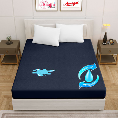 AMIGOS Fitted Double Size Breathable, Stretchable, Waterproof Mattress Cover(Blue)