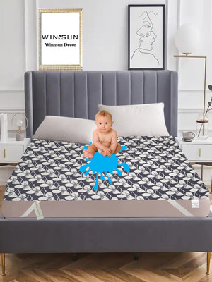 WINNSUN Elastic Strap King Size Waterproof Mattress Cover(Blue)