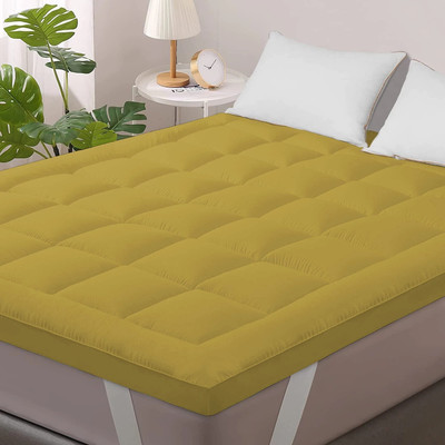 Linenovation Mattress Topper Single Size Breathable Mattress Cover(White, Yellow)