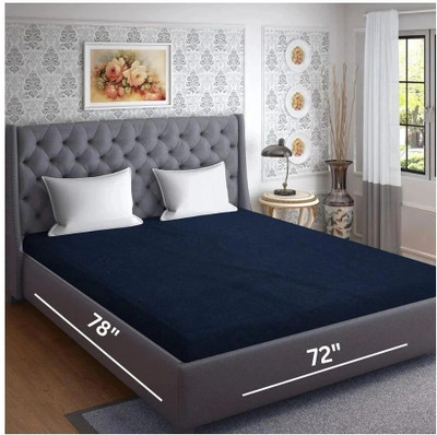 CROSPO Fitted Double Size Breathable, Stretchable, Waterproof Mattress Cover(Blue)