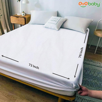 Oyo Baby King Size Fitted Terry Cotton, Cotton Breathable, Stretchable, Waterproof Mattress Cover(White)
