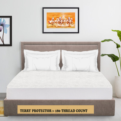 CRAZY WORLD Fitted Single Size Breathable, Stretchable, Waterproof Mattress Cover(White)