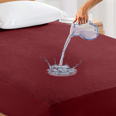 LABHAM Fitted Double Size Waterproof Mattress Cover(Maroon)