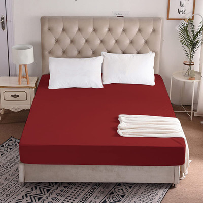 rakhi home décor Fitted Single Size Breathable, Stretchable, Waterproof Mattress Cover(Maroon)