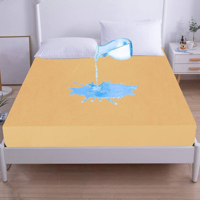 Kittenbite King Size Mattress Topper Terry Cotton Breathable, Stretchable, Waterproof Mattress Cover(Beige)