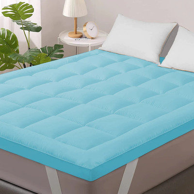 Linenovation Mattress Topper Single Size Breathable, Stretchable Mattress Cover(White, Blue)