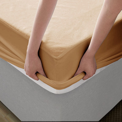 HOMEMONDE Fitted Double Size Breathable, Stretchable, Waterproof Mattress Cover(Beige)