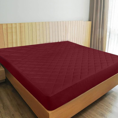 CRAZY WORLD Fitted Queen Size Breathable, Stretchable, Waterproof Mattress Cover(Maroon)