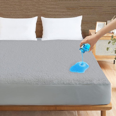 Kittenbite King Size Elastic Strap Terry Cotton Breathable, Stretchable, Waterproof Mattress Cover(Grey)