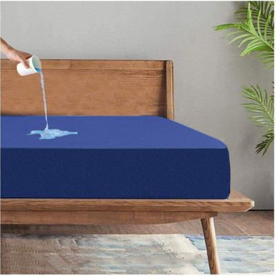 shri vyas linen Elastic Strap Queen Size Breathable, Stretchable, Waterproof Mattress Cover(Blue)