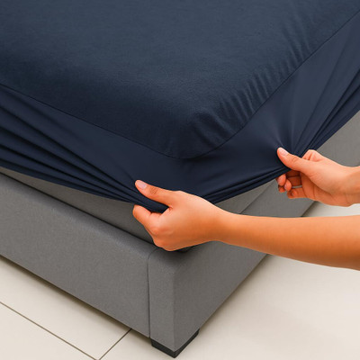 BedExtraFit King Size Fitted Terry Cotton Waterproof, Breathable, Stretchable Mattress Cover(Blue)