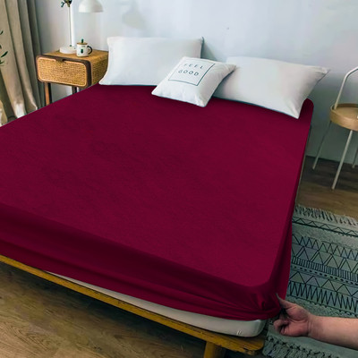 Oyo Baby King Size Fitted Terry Cotton, Cotton Waterproof, Stretchable, Breathable Mattress Cover(Red)