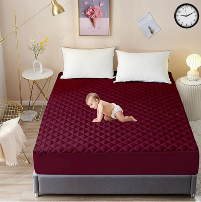 CRAZY WORLD Fitted Double, King Size Breathable, Stretchable, Waterproof Mattress Cover(Maroon)