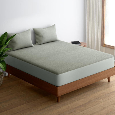 Wakefit Double Size Elastic Strap Terry Cotton Waterproof Mattress Cover(Grey)