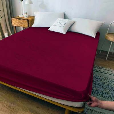 Oyo Baby King Size Fitted Terry Cotton, Cotton Waterproof, Stretchable, Breathable Mattress Cover(Red)