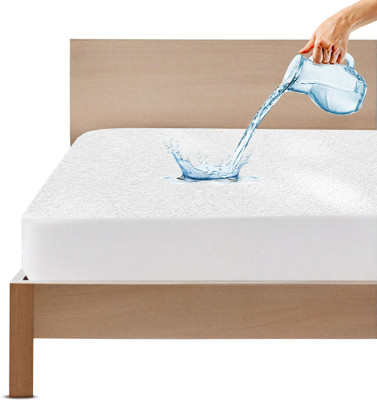 Mattress Protector Single Size Fitted Terry Cotton Breathable, Stretchable, Waterproof Mattress Cover(White)