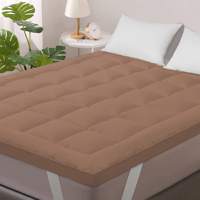 Linenovation Mattress Topper Single Size Breathable Mattress Cover(White, Brown)