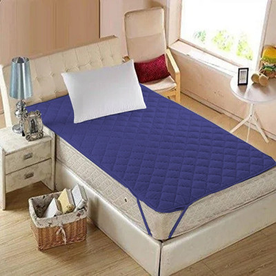 Linenovation Elastic Strap Single Size Waterproof Mattress Cover(Blue)