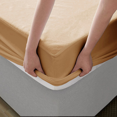HOMEMONDE Fitted Queen Size Breathable, Stretchable, Waterproof Mattress Cover(Beige)