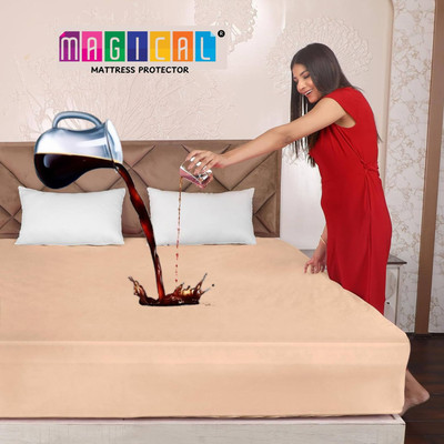 MAGICAL King Size Fitted Terry Cotton Waterproof Mattress Cover(Beige)