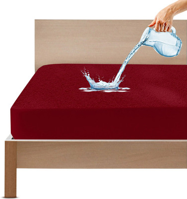 GADDA CO Single Size Fitted Terry Cotton Waterproof, Breathable, Stretchable Mattress Cover(Maroon)