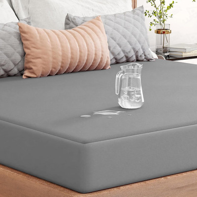 lukzer Queen Size Mattress Topper Terry Cotton Waterproof, Breathable, Stretchable Mattress Cover(Grey)