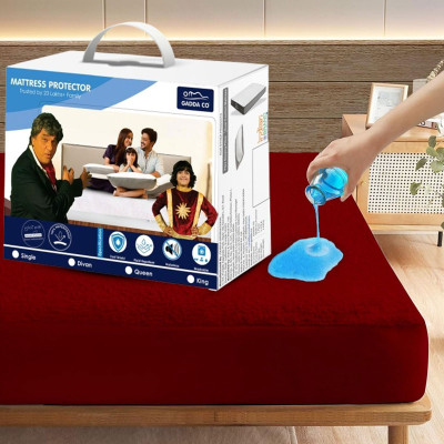 GADDA CO Queen Size Fitted Terry Cotton Waterproof, Breathable, Stretchable Mattress Cover(Maroon)