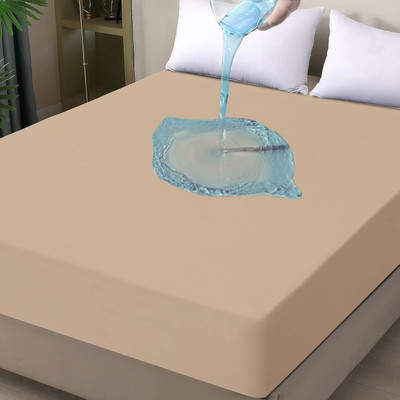 Linenovation Elastic Strap Single Size Waterproof Mattress Cover(Beige)