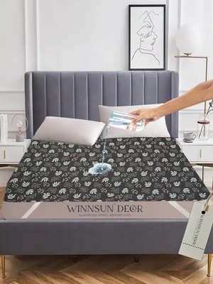 WINNSUN 110 TC Polyester King Floral Fitted (Elastic) Bedsheet(Pack of 1, Black)