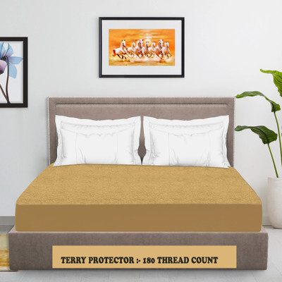 Riyans group King Size Fitted Terry Cotton Breathable, Stretchable, Waterproof Mattress Cover(Beige)