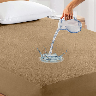 LABHAM Fitted King Size Breathable, Stretchable, Waterproof Mattress Cover(Beige)