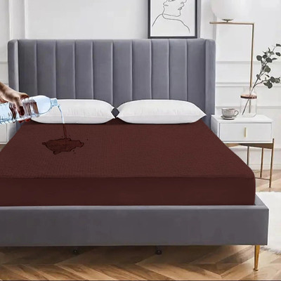 Blufurn Fitted Double Size Breathable, Stretchable, Waterproof Mattress Cover(Brown)