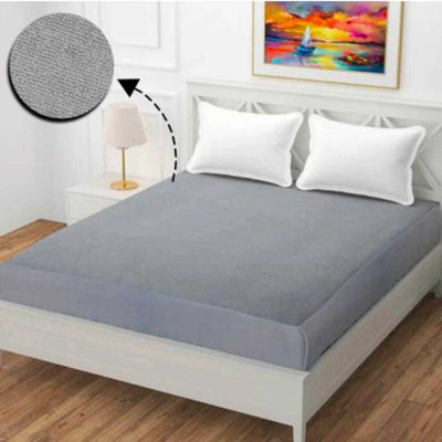 LIFE SAVER Queen Size Fitted Terry Cotton Breathable, Stretchable, Waterproof Mattress Cover(Grey)