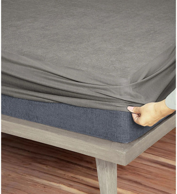 Blufurn King Size Fitted Terry Cotton Breathable, Stretchable, Waterproof Mattress Cover(Grey)
