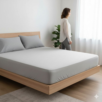 Kittenbite King Size Fitted Terry Cotton Breathable, Waterproof, Stretchable Mattress Cover(Grey)